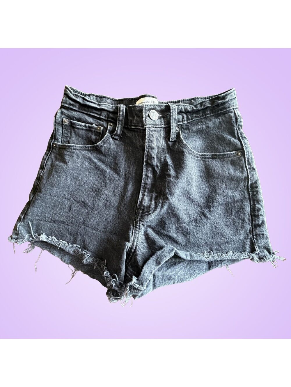 Abercrombie & Fitch 90s Relaxed Cutoff Shorts 25/0 | Black High Rise Denim